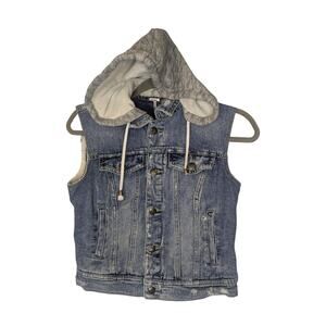 FREE PEOPLE Sleeveless Hooded Distressed Destroyed Denim Vest Womens Size XS